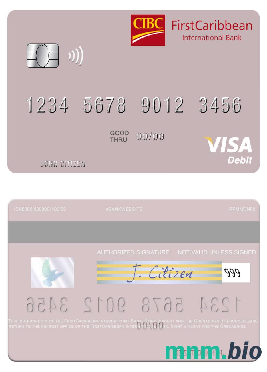 Saint Vincent and the Grenadines FirstCaribbean International Bank visa debet karta przykład w formacie PSD